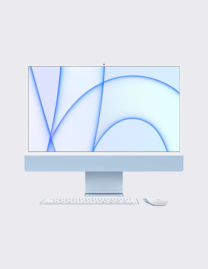 imac 24 blue with keyboard and mouse